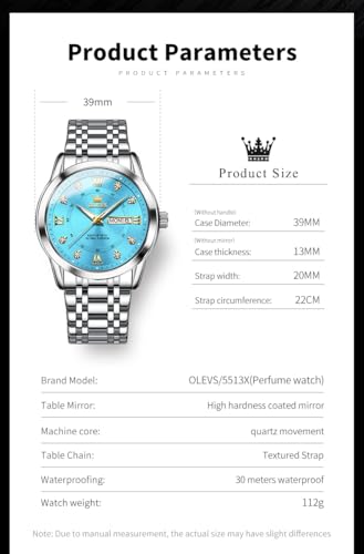 Image of OLEVS Mens Wrist Watch Green Big Face Luxury Dress Stainless Steel Analog Quartz Waterproof Chain Watch for Men Date
