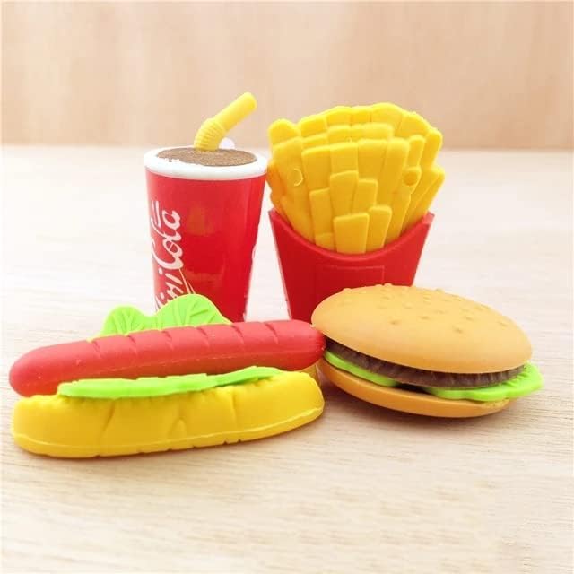 Image of AK Store (Pack of 4) 3D Cute Cartoon Shape Rubber Pencil Erasers, School Stationery for Kids, Boys Girls, Birthday Return Gifts (Fast Food)