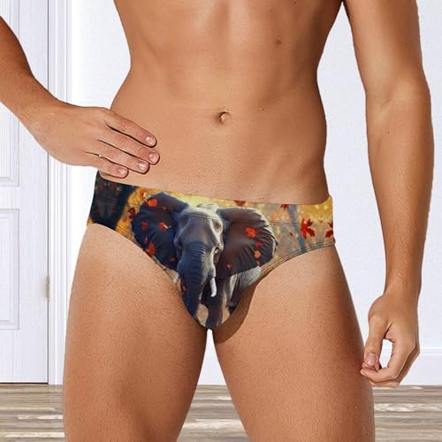 Elephant African Autumn Men's Swimming Trunks Briefs Beach Swimwear Low Rise Bikini Swimsuit Print Bathing Suit4