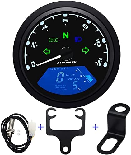 KAOLALI Digital Motorcycle Speedometer Gauge Odometer Tachometer 12000RPM 199 KMH MPH Universal for 1,2,4 Cylinders with Sensor Cable & Bracket