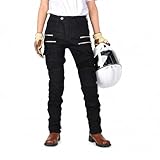 VOLERO Jean Moto Femme, Pantalon De Moto Femme, Cargo Biker Multipoches, Coupe Ergonomique, Style Urbain, Pantalon Moto Femme 4 Saisons (Noir,TTG)