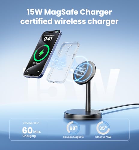 Chargeur magnétique sans fil noir induction aimanté pour téléphone et smartphone - 5