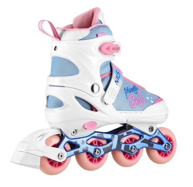 NILS Extreme Princess Inline Skates, Adjustable Roller Skates for Teenagers and Adults, White/Blue/Pink