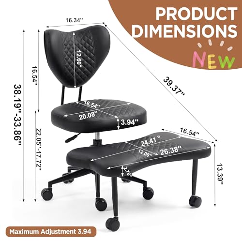 Image of Ergonomic Cross Legged Office Chair with Wheels, ADHD Chair for Adults, Meditation Chair, Yoga Office Chair, Comfortable Back Support, Height Adjustable,Small Spaces,PU Leather-Black-1