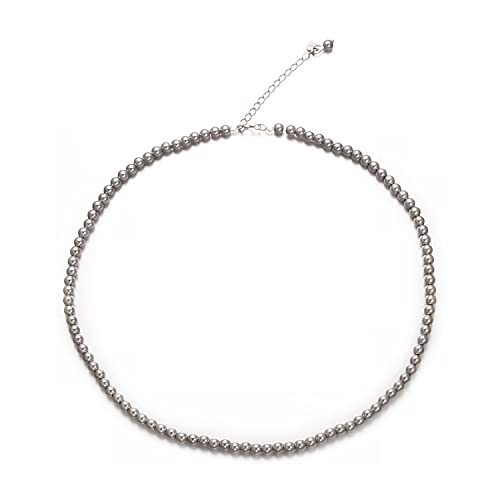 Aleasha Collar de perlas de plata de ley 925 para mujer, perlas blancas, gargantilla gris, cadena corta de 4 mm, 6 mm, 8 mm, joyería de boda 38 + 5 cm, 4mm, Perla simulada, Perlas de agua dulce