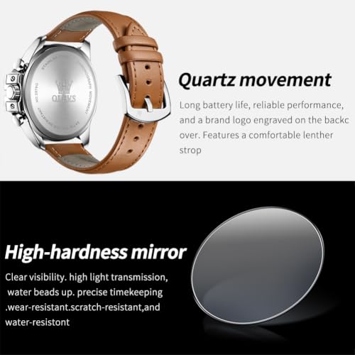 Image of OLEVS Men Watch Big Face Chronograph Waterproof Leather Strap Fashion Watch