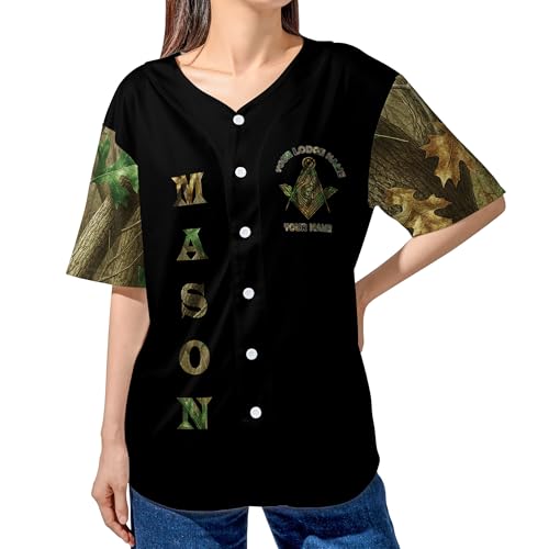 BAS319 Custom Masonic Camouflage Baseball Jersey, Camo Freemason Custom Name Jersey, Personalized Lodge Baseball Jersey miniatura 2