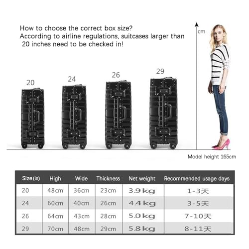 Luggage Cabin Hardside Suitcase Large Suitcase Checked with Spinner Wheels TSA Fashionable Retro Suitcase,3,20in4