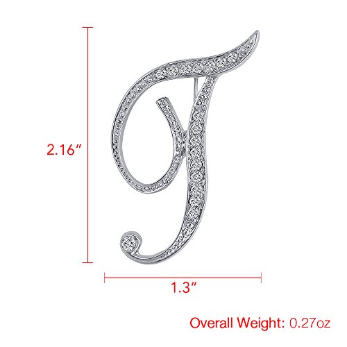 Image of Initial Letters Brooch Pins For Women, Letter Pins For Stockings, Silver Plated Metal Rhinestone Clear AAA+ Crystal Lapel Pin Brooches(1Pcs)