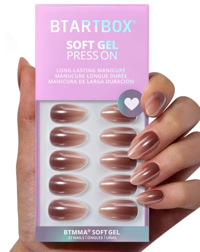 BTArtbox Press On Nails Almond - Molten Chrome, Ombre Brown Short...