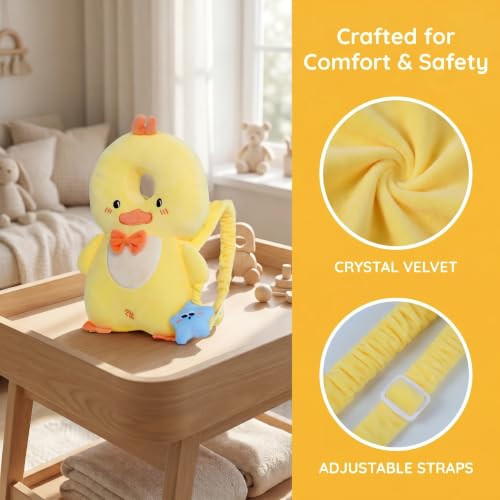 Image of Baby Head Protection Backpack - Soft Lightweight Fall Cushion for Toddlers During Crawling & Walking, Helps Ease Impact from Backward Tumbles(Yellow Chick)
