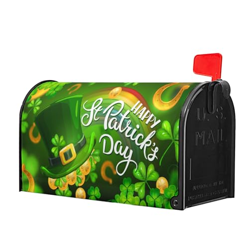 Image of Happy St. Patrick's Day Shamrock Clovers Rainbow Green Hat Mailbox Cover - Magnetic, Standard Size 18 inch X 21 inch