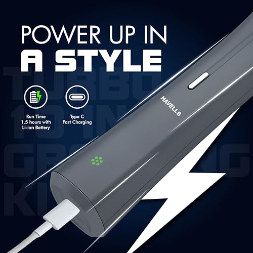 Image of Havells Turbo 10 In 1 Grooming Kit | Hair Trimmer,Face, Ear & Nose |No Nicks & Cuts |LED Indicator| Upto 90 Min Quick Charge| 2 Year Guarantee| GS6110 (Grey)