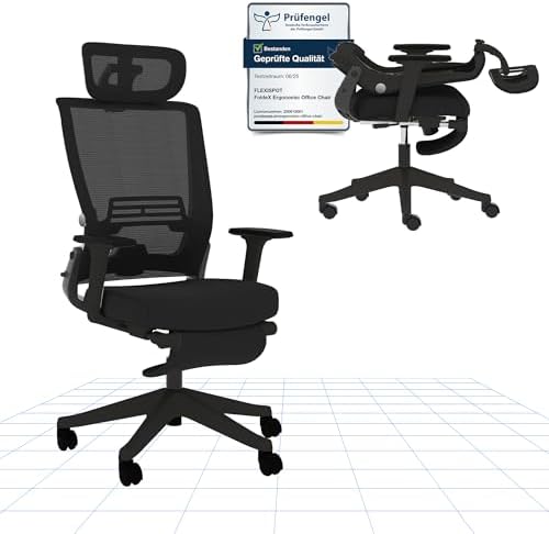 FLEXISPOT Ergonomischer Bürostuhl, Foldex, klappbarer Bürostuhl für Kleine Räume mit Lendenwirbelstütze, Höhenverstellbaren Armlehnen, 2D Kopfstütze, Schreibtischstühle mit Fußstüt