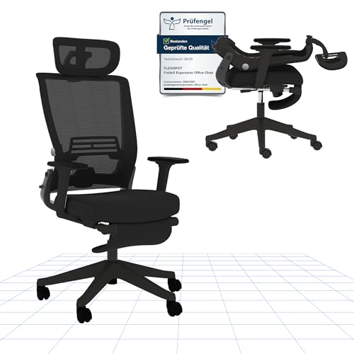 FLEXISPOT Foldex Ergonomic Office Chair with Foldable Backrest, Folding Desk Chair for Small Spaces with Lumbar Support, Height-Adjustable Armrests, 2D Headrest and Footrest for Home Office black