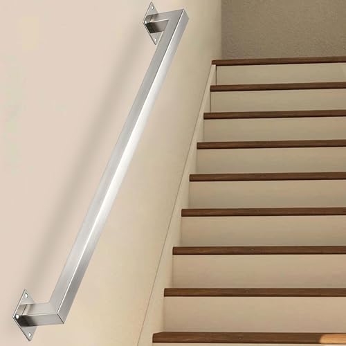 Rampe d'escalier murale de 80cm en acier inoxydable avec support - 2