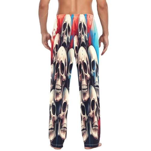 Qilmy Skull Men's Cotton Pajama Pants, Lightweight Lounge Sleepwear with Drawstring and Pocket3