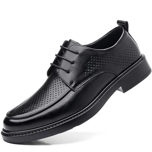 Mens Formal Oxfords Shoes for Men, Breathable Hollow Round Toe Lace-up Fashion Leather Tuxedo Business Wedding Derby Cap Toe Dress Shoes