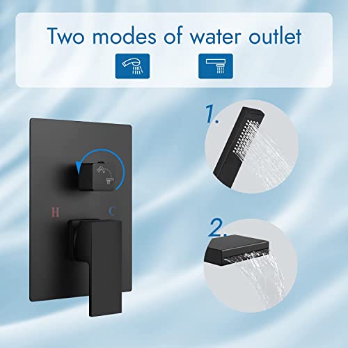 Robinet de baignoire cascade mitigeur douche noir mat ensemble mural - 3