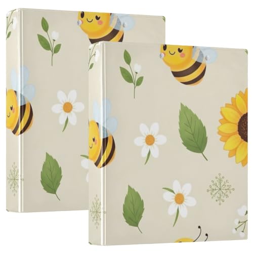 Classeur 3 anneaux imprimé abeilles jaune pour ranger les cours de fac et documents de bureau