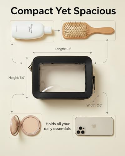 Image of LETGO Clear Makeup Bags for Beach, TSA Approved Toiletry Bag with Zipper, Clear Beach Makeup Organizer Fit Carry-on Travel Essentials,Small Cosmetic Bags for Women Men (O-Black)
