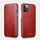【正規品】iCarer iPhone シリーズ 対応機種選択 本革 横開き カーブ エッジ ビンテージ レザー ケース 保護ケース 本革ケース Curved Edge Vintage Leather Case (ブラック、ブラウン、レッド)3色選択 (レッド, iPhone 12/12Pro 6.1インチ用)