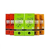 NOSUGA Bio Eistee 6er Probierpaket Pyramidenbeutel | Orange-Minze, Erdbeere-Apfel, Limette-Matcha | 6x 10 Beutel | Früchte Kaltgetränk ohne Zucker & Kalorien | zum kalt aufgießen