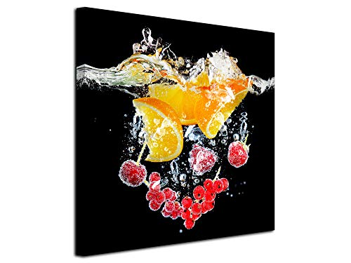 DECLINA Tableau pour cuisine, tableau en toile imprimé, décoration murale, Cadre déco Bain d'orange et Fruits rouges 30x30 cm