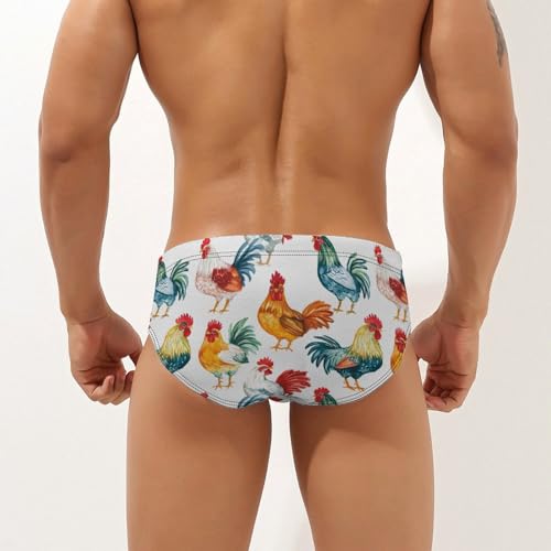 Watercolor Roosters Cock Mens Swim Briefs Sexy Bikini Swimwear Bathing Suits Trunks2