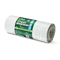 BIN IT 40 White Drawstring 50L Strong & Secure, Refuse Sacks, Bin Bags, Bin Liners, Recycled, Tear Resistant, 30 μm, Perfect for Everyday Use, Household, Office, Kitchen & Caterers