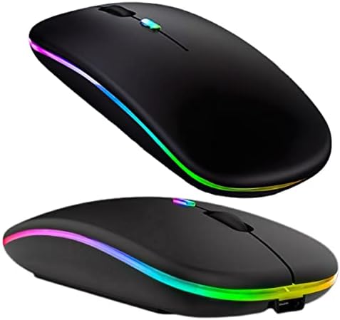 Bluetooth Wireless LED Mouse (BT 5.1+2.4G), Slim Silent Rechargeable 3 Adjustable DPI Dual Mode Wireless Mouse RGB LED USB Mice MacBook Laptop PC, Dmlt
