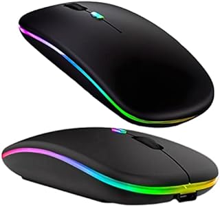 Bluetooth Wireless LED Mouse (BT 5.1+2.4G), Slim Silent Rechargeable 3 Adjustable DPI Dual Mode Wireless Mouse RGB LED USB Mice MacBook Laptop PC, Dmlt