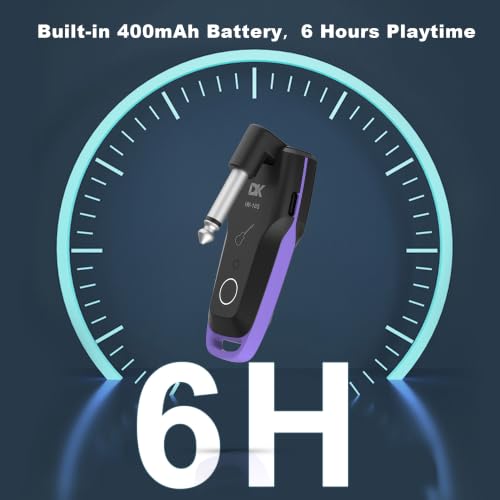 DeKode iW-10S Wireless Guitar System con baja latencia <8.5ms, rango de transmisión 100ft, duración de batería de más de 6 horas, emparejamiento automático, con conector plegable de 1/4" para guitarra eléctrica y bajo miniatura 5