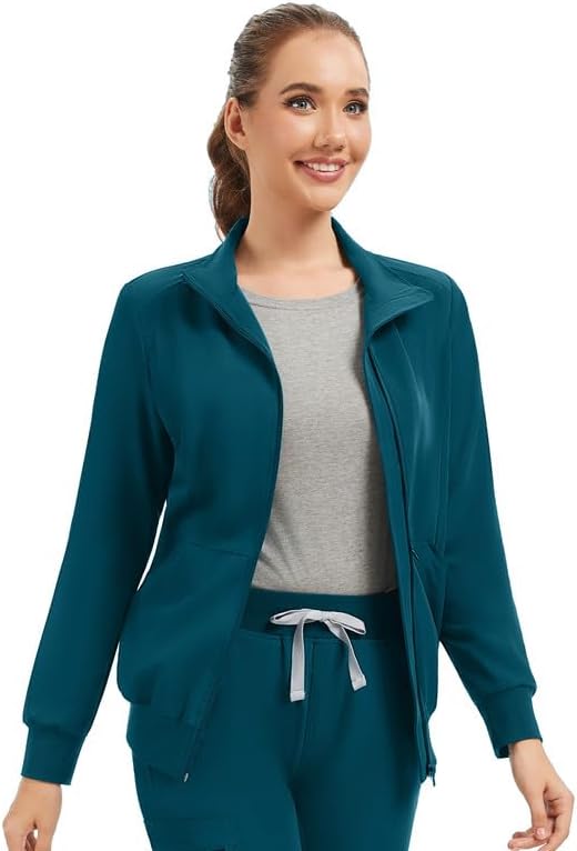 Kitmaz Scrub Jackets for Women, Classic Fit, 3 Pockets, Caribbean, L