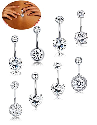 FIBO STEEL 3-16 Pcs 14G Stainless Steel Dangle Belly Button Rings Navel Barbell Body Jewelry Piercing
