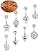 FIBO STEEL 3-16 Pcs 14G Stainless Steel Dangle Belly Button Rings Navel Barbell Body Jewelry Piercing