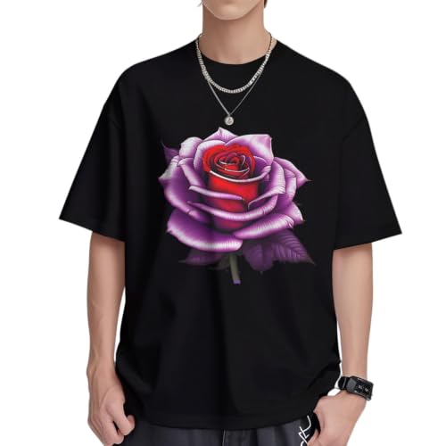 T-shirt violet rouge imprimé rose en coton pour un style urbain coloré