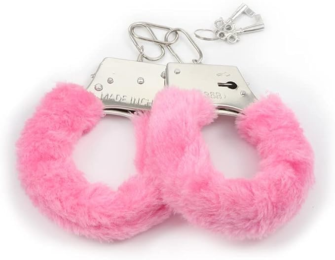 Image of Kids Toy Handcuffs with Fluffy Cover - Safe Pretend Play Metal Handcuffs with Keys - Soft Plush Covering for Police Role Play & Fancy Dress