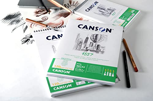CANSON 1557 Extra White 120gsm A4 Sketch Paper, Light Grain, 50 Sheets, for Professional Artists & Illustrators - Image 2