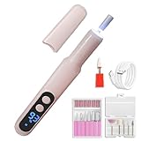 Electric Nail File Manicure Pedicure kit, Cordless Nail Drill Machine, Rechargeable 3 Speeds LED Nail Grinder for Human Nail Buffer and Shine, Portable Electric Nail Drill for Nails Toenails (Pink)