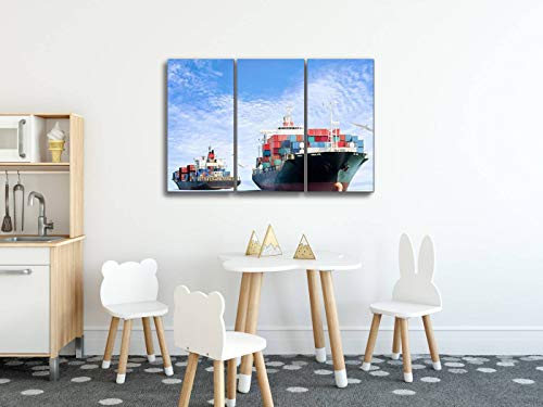 Yking1 Container Cargo Ship In The Ocean With Birds Flying Wall Art Painting Pictures Print On Canvas Stretched & Framed Artworks Modern Hanging Posters Home Decor 3Panel #TOP3