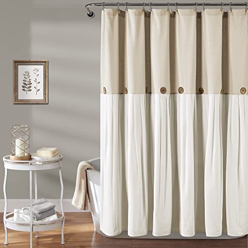 Lush Decor Linen Button Shower Curtain, 72" W x 72" L, Linen - Neural Shower Curtain Fabric - Bathroom Curtain - Farmhouse Bathroom Decor by Lush Decor - Used condition - US$23.90