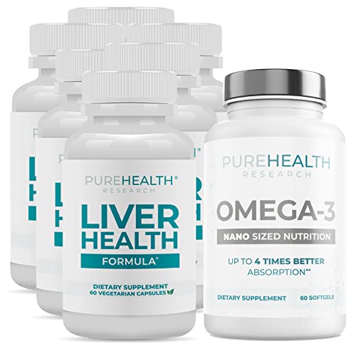 Purehealth Research Omega3 Dha Supplements And Liver Support Pills 3 Pack Bundle - Fish Oil Capsules For Your Brain, Nutrition, Health And Liver Cleanse & Detox Flush Process #TOP25