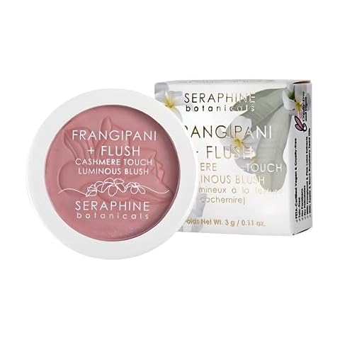 Seraphine Botanicals Blush Powder Frangipani + Flush Cashmere Touch Luminous Pigmented Blends Easily & Contours Cheeks Silky Texture Pink Lotus Extracts & Apple & Raspberry Seed Oil 3g (Chanterelle) Cover