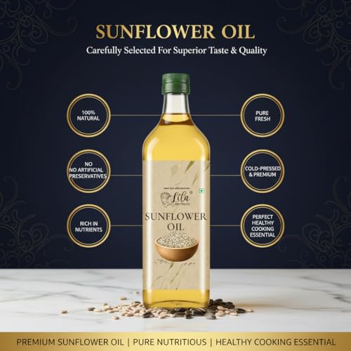 Image of LILA DRY FRUITS Sunflower Oil for Cooking 500 ML | Pure & Unrefined Cold Pressed Surajmukhi ka Tel | Hexane Free, Kolhu /Chekku, Refined Edible Oil for Frying, Daily Use Kitchen Oil Chemical Free