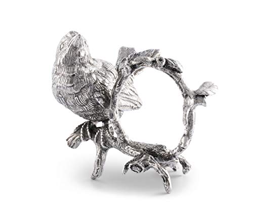 Vagabond House Pewter Metal Handcrafted Spring Song Bird Napkin Ring (Sold As Single Ring) Artisan Crafted Designer Rings 3 Inch X 3 Inch #TOP4