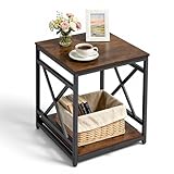 VEVOR Beistelltisch 2-stufiger Nachttisch mit Offenen Ablagefächern, Moderner Nachttisch mit X-förmigem Metallgestell, Couchtisch aus Holz für Wohnzimmer Schlafzimmer Büro, Braun Schwarz
