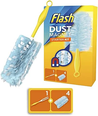 Flash Dust Magnet (Handle Size 30cm),Duster Starter Kit, Pack of Two, 2 x Handle & 2 x Refills x 4 + Our Gift for You: Organza Bag Size 9x7x0.1cm