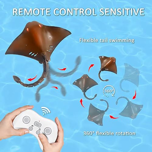 Hylukon Remote Control Shark Boat, 2.4G RC Stingray Toys for Teens, Sealed Waterproof RC Boat with Two Rechargeable Batteries High Simulation Animal Water Toys - Image 4