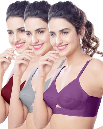 Image of Brida Kavya Xtra Soft Cotton Round Stitch Bra for Women | Full Coverage | Non-Padded | Wireless | Double Layer Saree Bra | Daily Use Combo Color May Vary